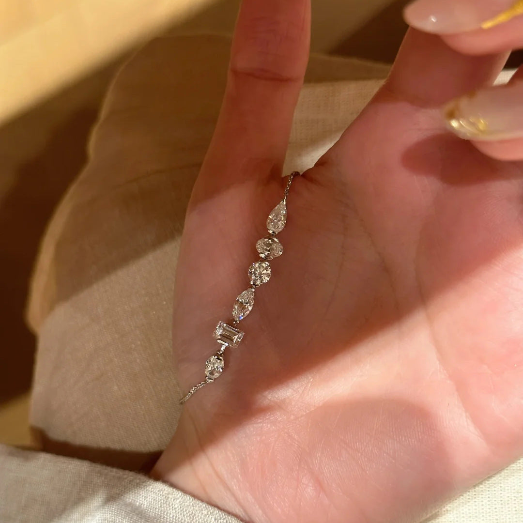 Silver Minimalist Mixed-Cut Cubic Zirconia Copper Bracelet For Women Bulk Secondary image