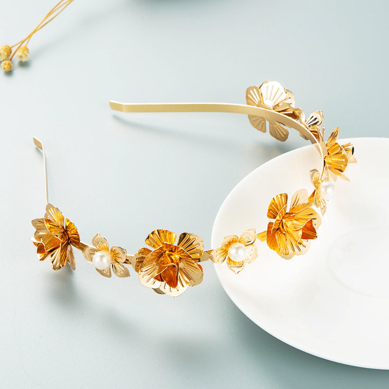 Forest Fairy Flower Pearl 18K Gold Anti Tarnish Head band Hair Band For Kids Women Main image