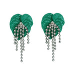 Multi Color Enamel Flower Silver Plated CZ Crystal Dangle Earrings Bulk