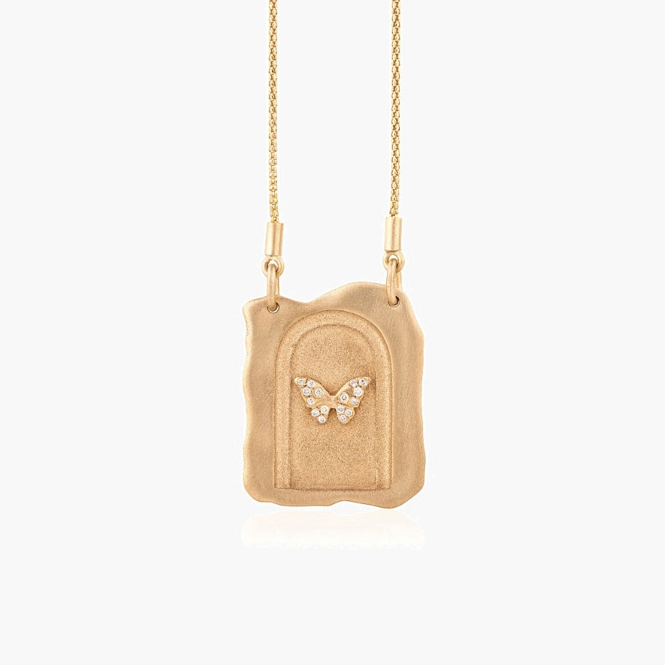 Butterfly Door Gold CZ Anti Tarnish Necklace Pendant Chain Bulk Main image