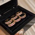 18K Gold Pink Cubic Zirconia Surface Anti Tarnish Band Ring Women Bulk