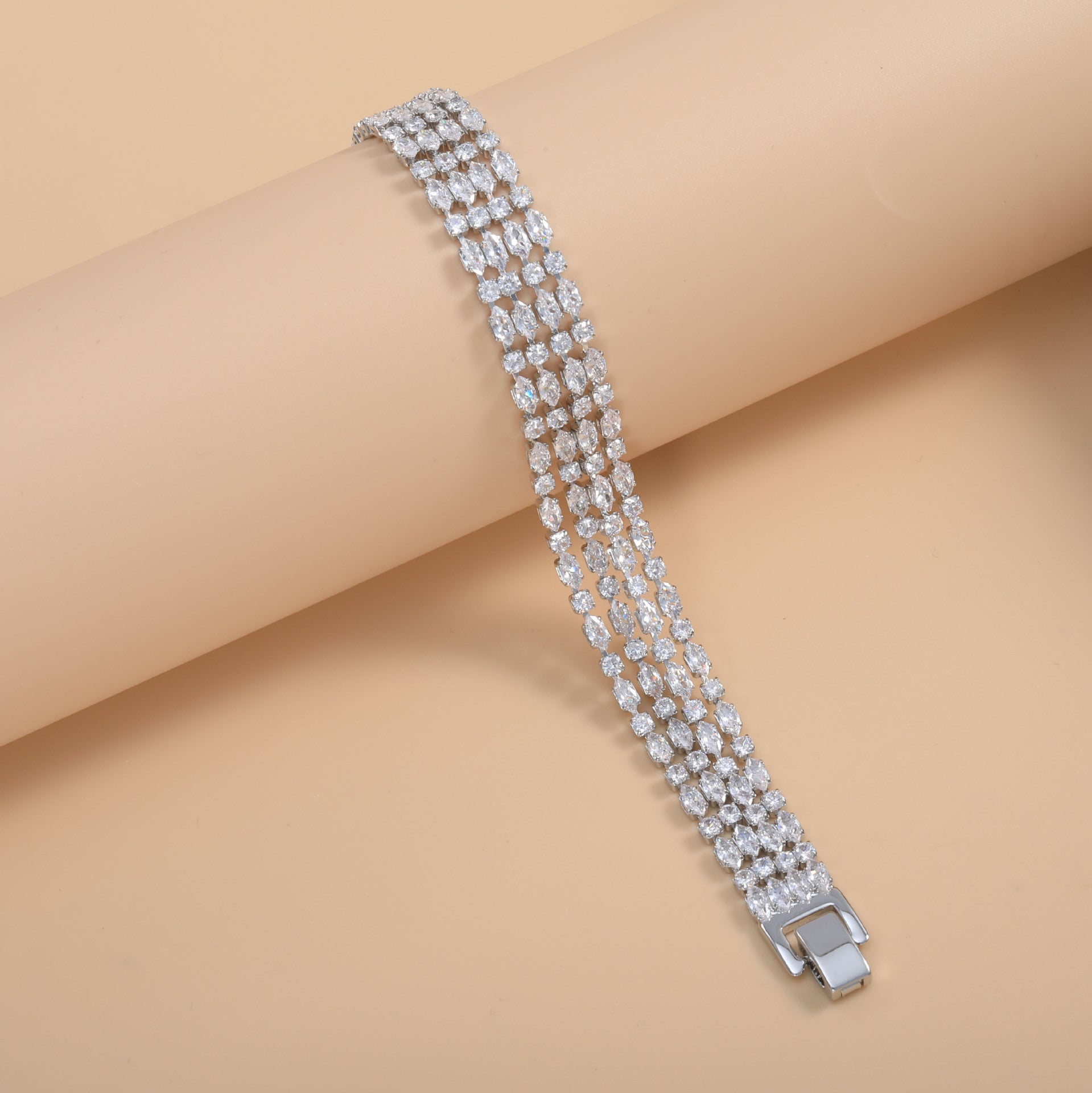 Bulk Double Line Emerald Cut Gold Silver Plated CZ Copper Bracelet