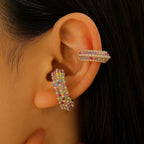 Cubic Zirconia Multi Gemstone 18K Gold Anti Tarnish Stud Ear Cuff Earring Pack Of 4 For Women