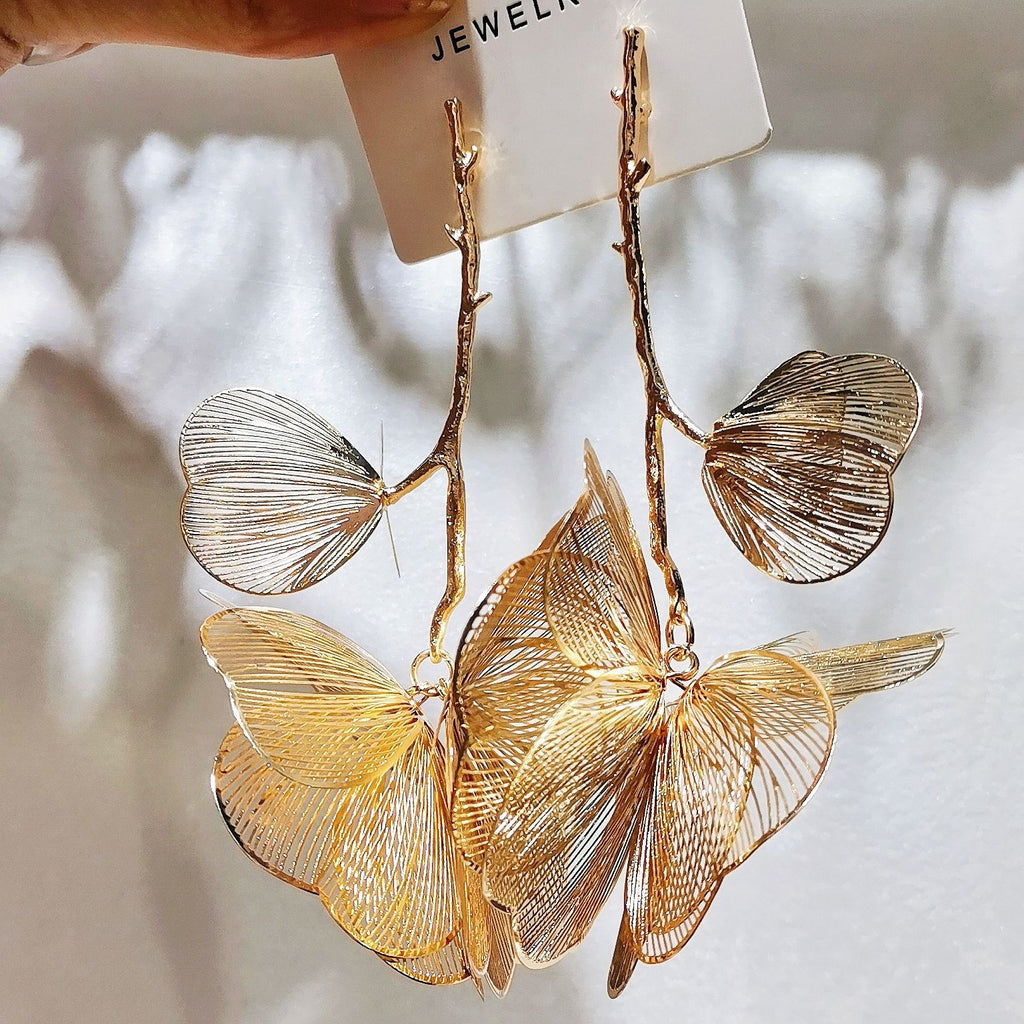 Bulk Gold Leaf Flower Gold Plated Alloy Dangler Earrings For Women
