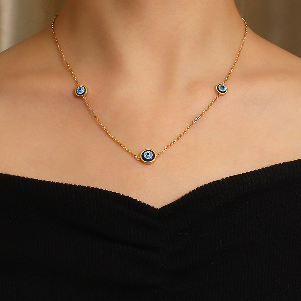 Evil Eye Blue Gold Stainless Steel Anti Tarnish Necklace Chain Bulk