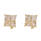 White Sparkling Bowknot Gold CZ Anti Tarnish Copper Stud Earrings Bulk