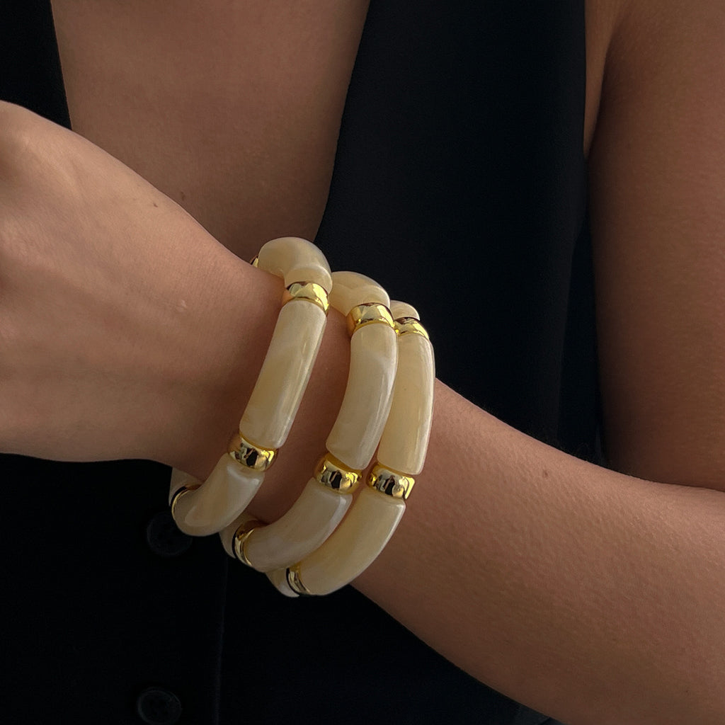Glossy Acrylic Multi 18K Gold Stainless Steel Anti Tarnish Stackable Elastic Bracelet For Women