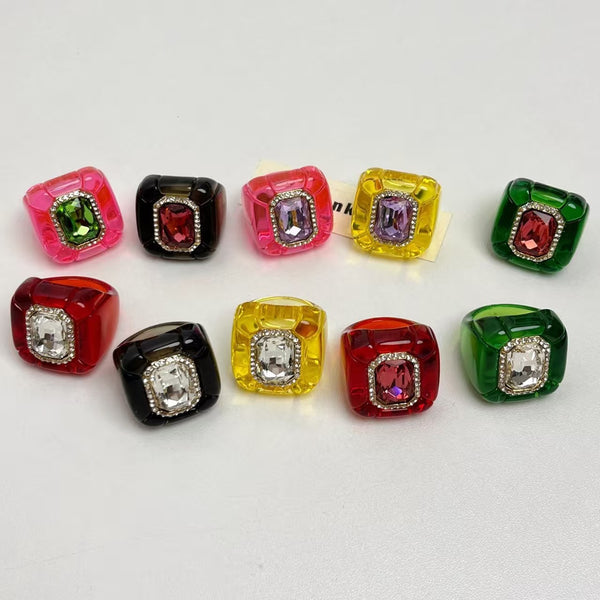 Designer Multi Color Enamel Gold Plated Square Cocktail Ring Bulk Main image