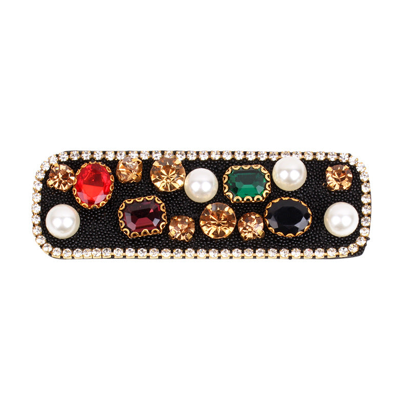 Rectangle Crystal Pearls Cubic Zirconia Black White Hair Clips Hair Accessories For Women