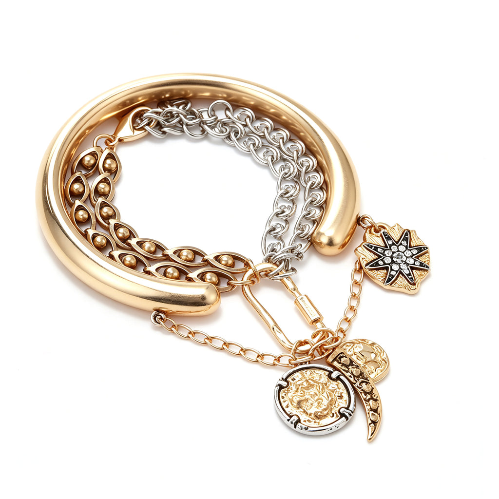 Designer Dual Tone Charm Gold Silver Plated Beads Bracelet Wholesale
