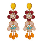 Multi Color Flower Teardrop Stones Gold Enamel Dangler Earrings Bulk