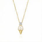 Trendy Ice Cream Charm Gold CZ Pearl Anti Tarnish Copper Necklace Bulk