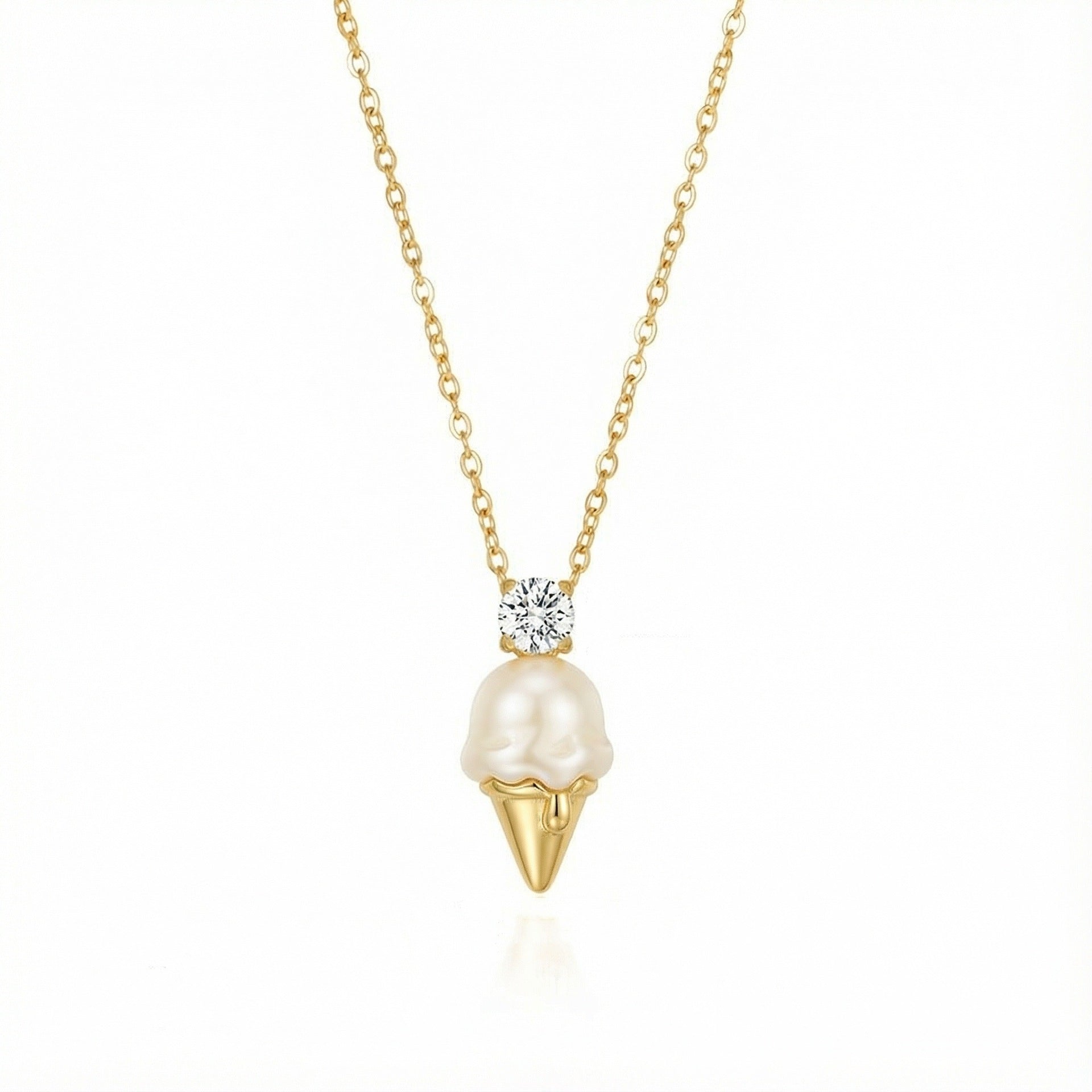 Trendy Ice Cream Charm Gold CZ Pearl Anti Tarnish Copper Necklace Bulk