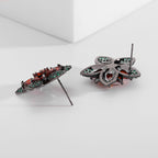 Floral Star Flower Black Green Pink Cubic Zirconia Crystal Anti Tarnish Stud Earring For Women