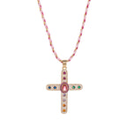 Cross Rosary Prayer Crystal Enamel 18K Gold Thread Anti Tarnish Necklace Pendant For Women
