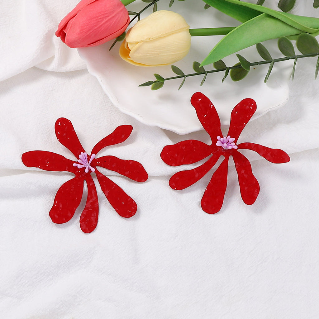 Floral Flower Leaf Red White Dangler Earring For Women Bulk