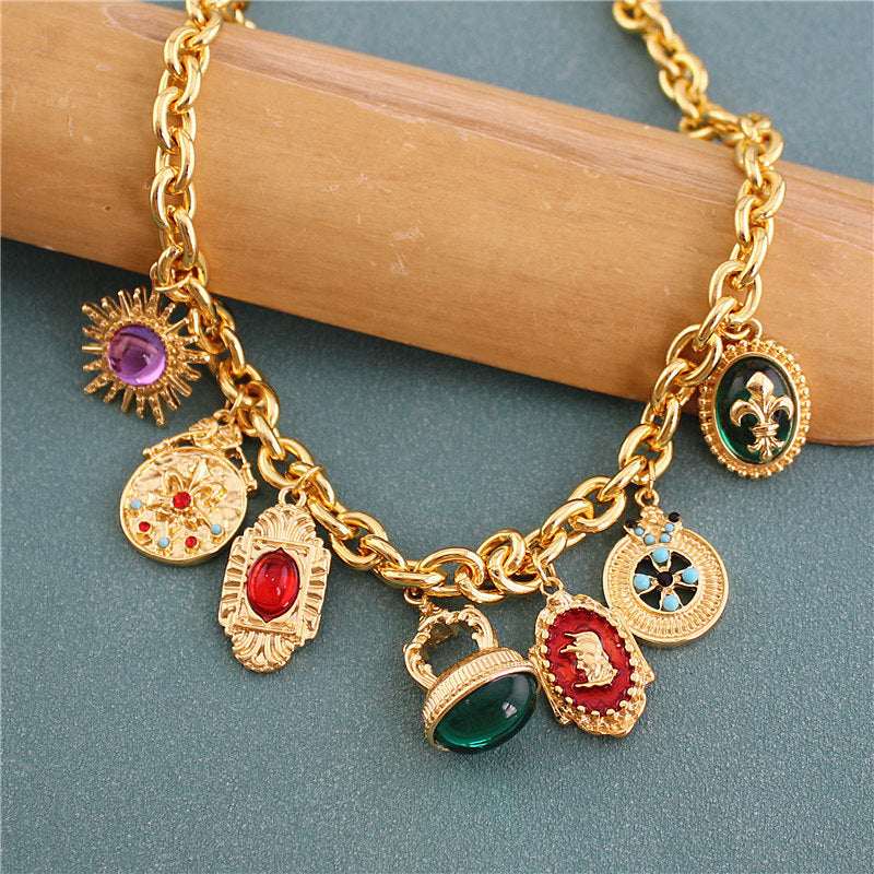 Multi Gemstone Green Red Green Anti Tarnish Charm Necklace Women Bulk