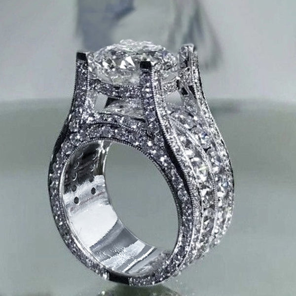 Luxury Triple Band Silver CZ Copper Anti Tarnish Solitaire Ring Bulk Secondary image
