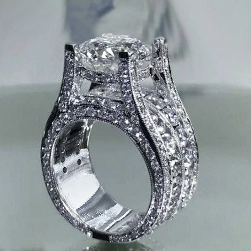 Luxury Triple Band Silver CZ Copper Anti Tarnish Solitaire Ring Bulk