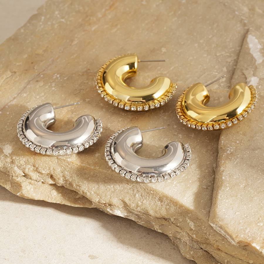 18K Gold Silver Cubic Zirconia Stainless Steel Hoop Earring Women Bulk