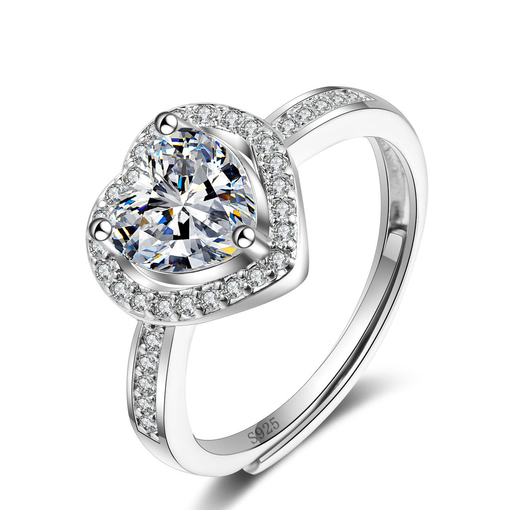 Love Heart Solitaire CZ Silver Anti Tarnish Free Size Ring Bulk