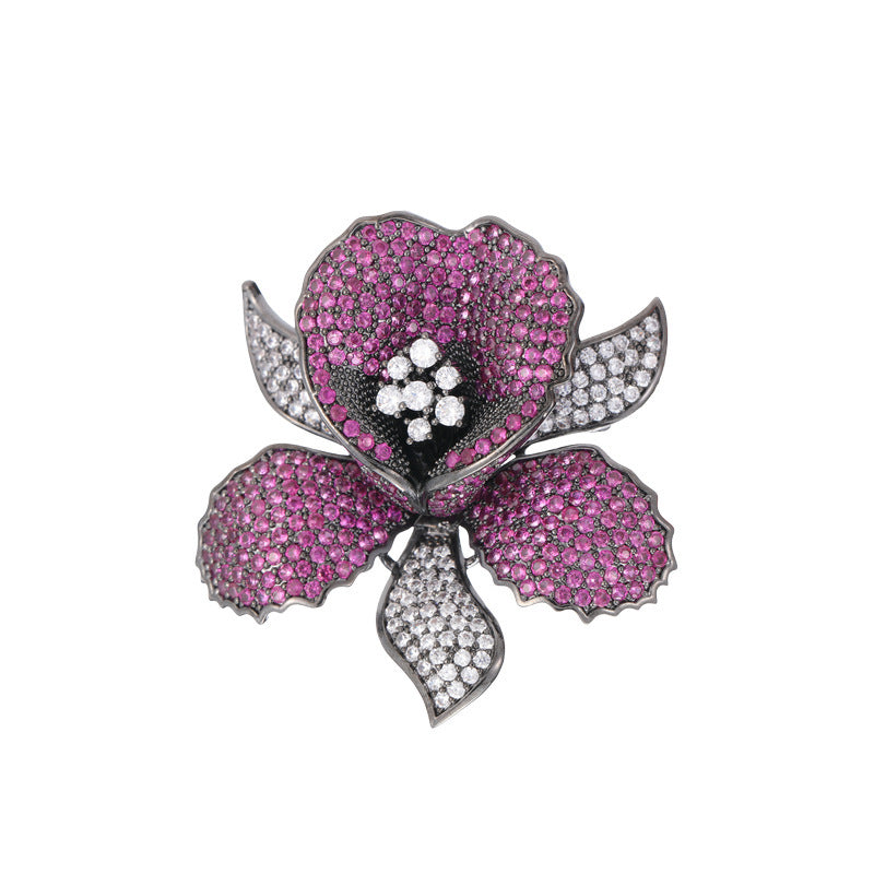 Floral Flower Silver Blue Gold Pink CZ Anti Tarnish Brooch Bulk
