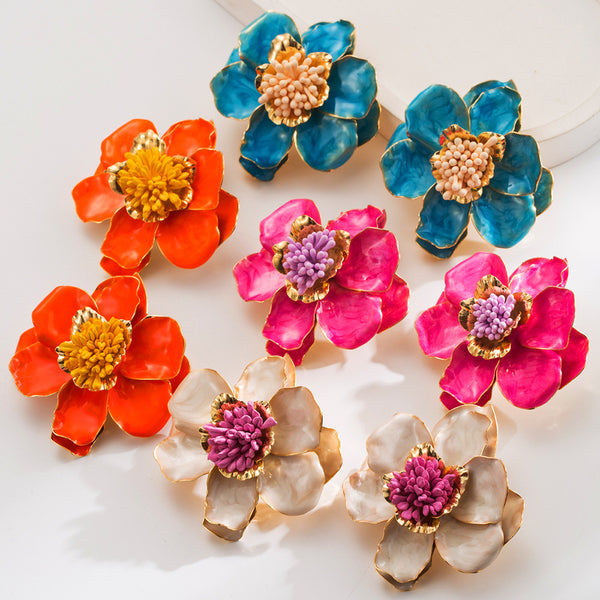 Flower Floral Enamel 18K Gold Multicolour Stud Earring For Women Bulk Main image