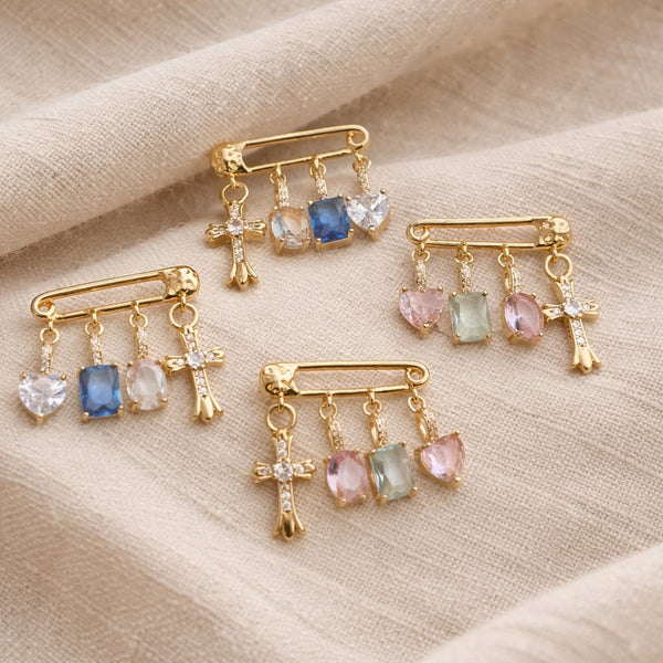 Pink Blue Safety Pin Cross Charm Gold Copper Drop Earrings For Women Bulk Secondary image