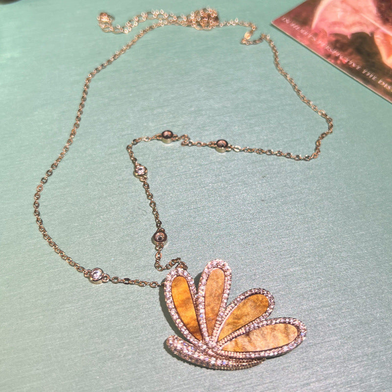 Butterfly 18K Gold Brown CZ Anti Tarnish Pendant Chain Necklace Bulk Main image