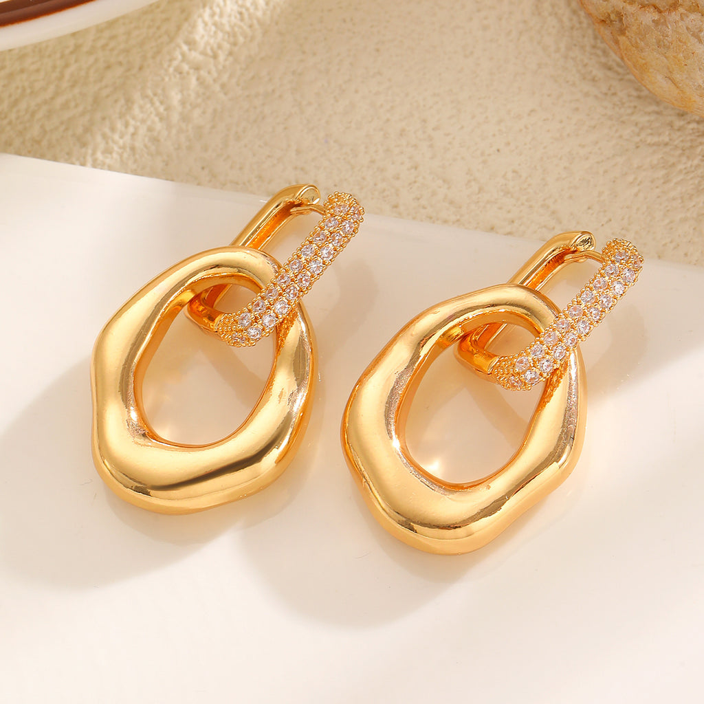 Luxury Abstract Oval Gold Silver Plated CZ Copper Drop Earrings Bulk