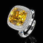 Square CZ Red Pink Yellow Silver Anti Tarnish Adjustable Ring Bulk