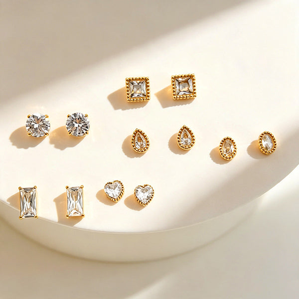 Designer Round Teardrop Square Heart Gold CZ Copper Stud Earrings Bulk Secondary image