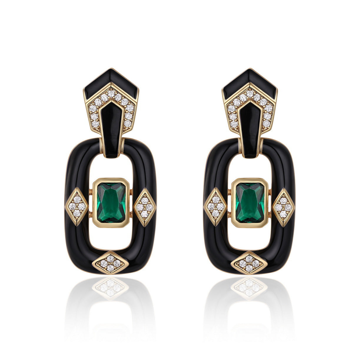 18K Gold Enamel Cubic Zirconia Anti Tarnish Dangler Earring Women Bulk