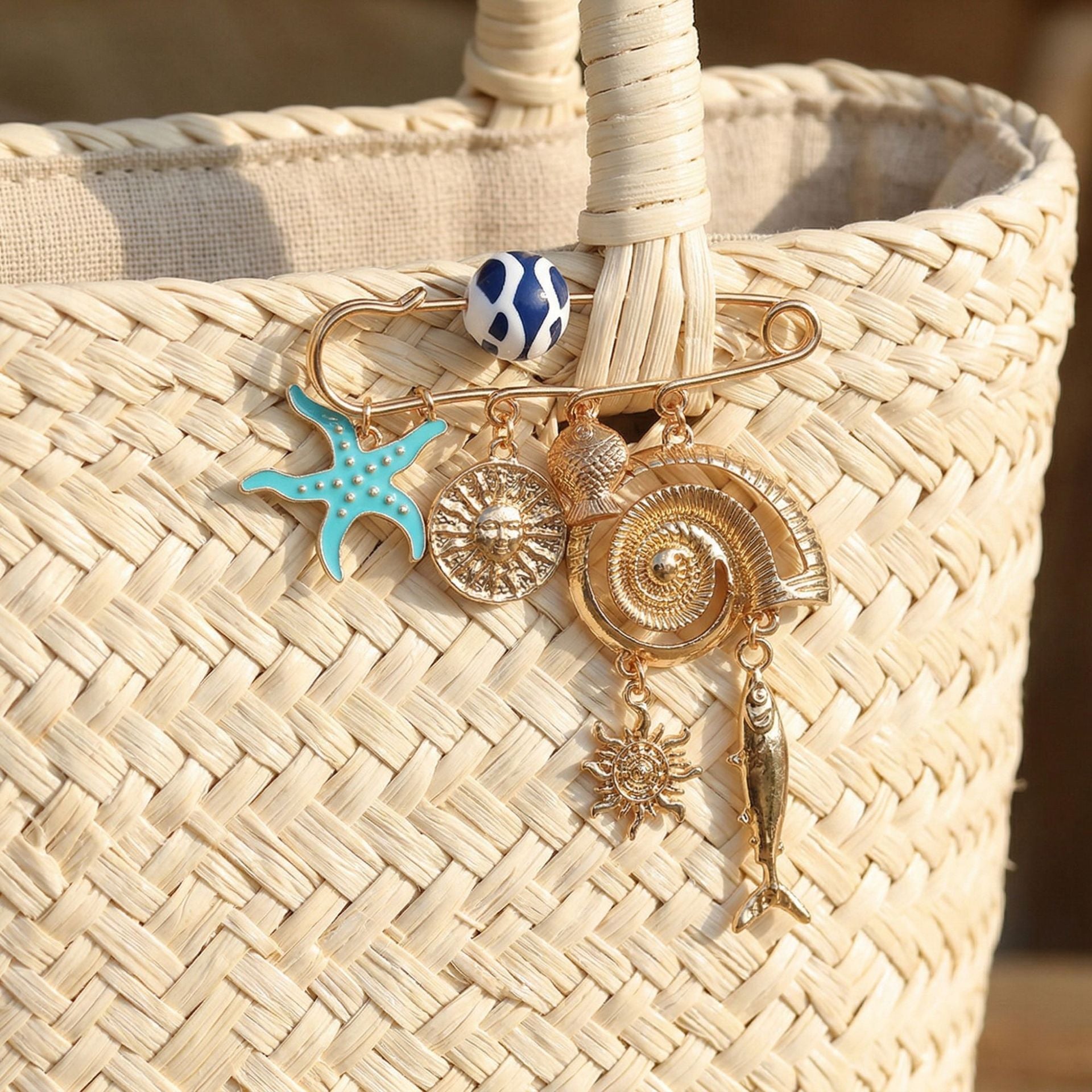 Blue Gold Ocean Safety Pin Enamel Brooch For Women Bulk Main image