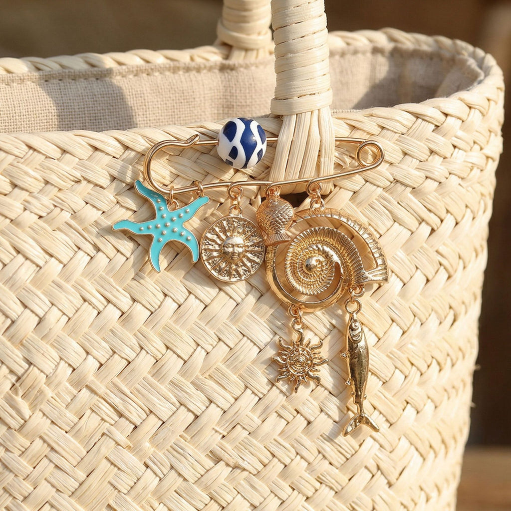 Blue Gold Ocean Safety Pin Enamel Brooch For Women Bulk
