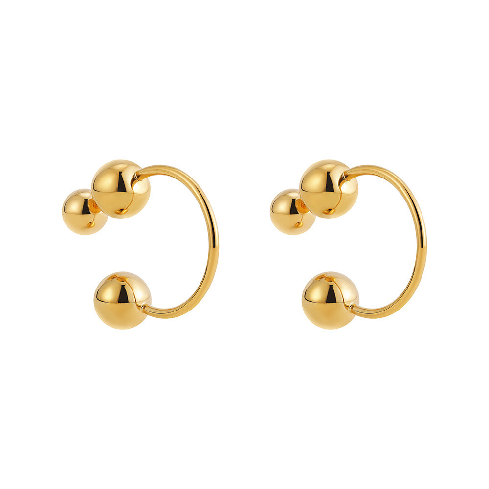 Minimalist Double Ball Gold Silver Stainless Steel Hoop Earrings Bulk