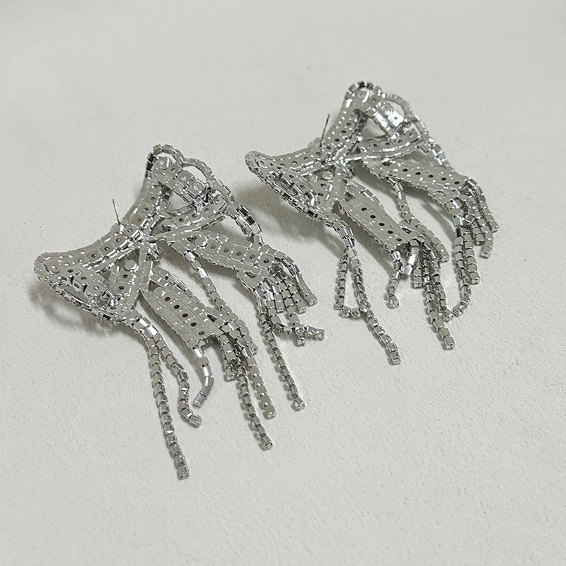 Sparkling Diamond Zircon Bow Silver CZ Dangler Earring Bulk