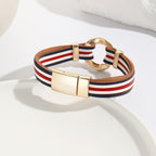 White Red Blue 18K Gold Leather Strand Bracelet Wrist Band Women Bulk