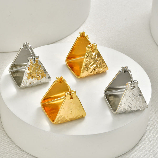 Gold Silver Geometric Textured Triangle Copper Drop Earrings Women Bulk Secondary image
