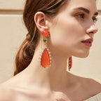Multi Color Gemstone Gold Plated White CZ Teardrop Dangler Earrings Bulk