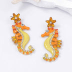 Seahorse Flower Multi CZ Enamel Anti Tarnish Dangler Earring Bulk