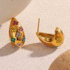 Flower Multi 18K Gold Cubic Zirconia Stainless Steel Stud Earring Bulk