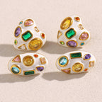 Heart Oval 18K Gold CZ Enamel Stainless Steel Stud Earring Pair Bulk