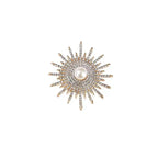 Designer Sunburst Gold Silver Plated CZ Pearl Alloy Brooch Wholesale