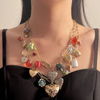 Dual Layer 18K Gold Heart Various Pieces Of Charm Necklace Women Bulk