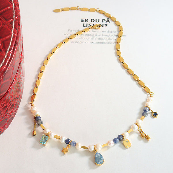 Drop Pearl Blue Purple 18K Gold Anti Tarnish Necklace Chain Women Bulk Main image