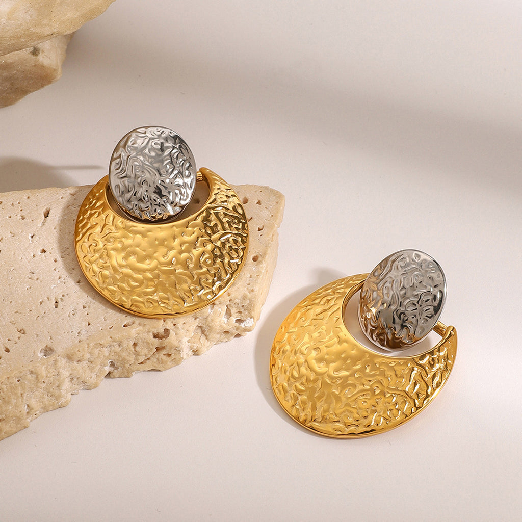 Designer Dual Tone Textured Gold Silver Plated Copper Hoop Earrings Bulk