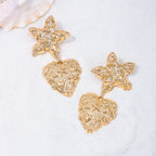 Star Fish Heart Beaten Finish 18K Gold Dangler Earring For Women Bulk