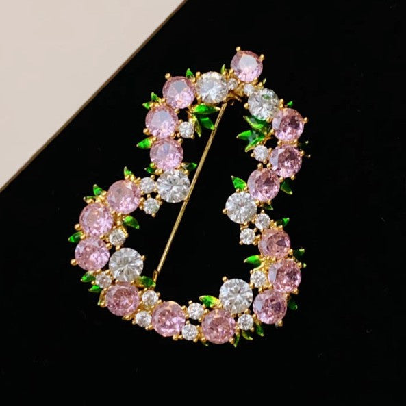 Designer Floral Oval Gold Plated Pink & White CZ Alloy Brooch Bulk