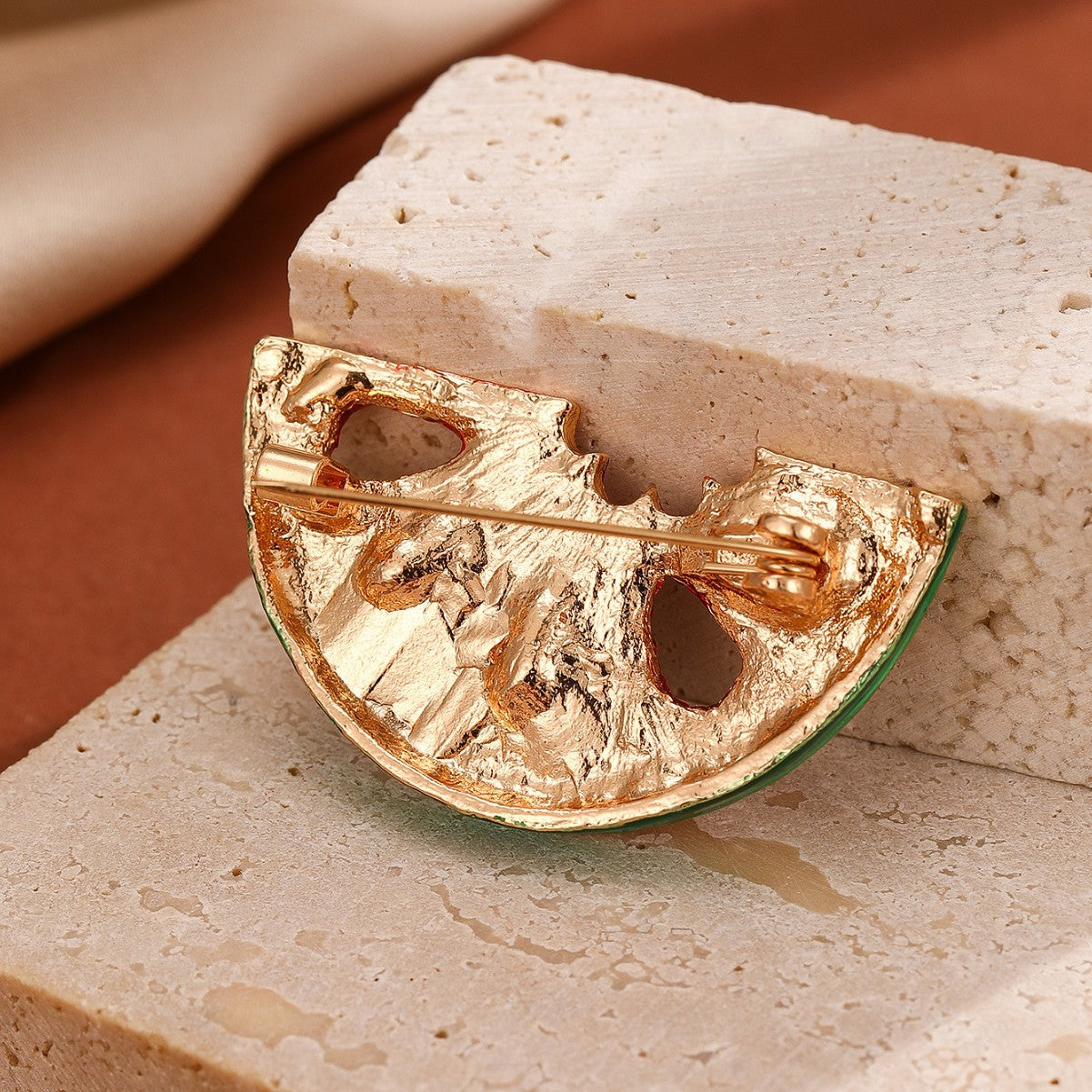 Red Green Watermelon Gold Plated Enamel Brooch For Women Bulk